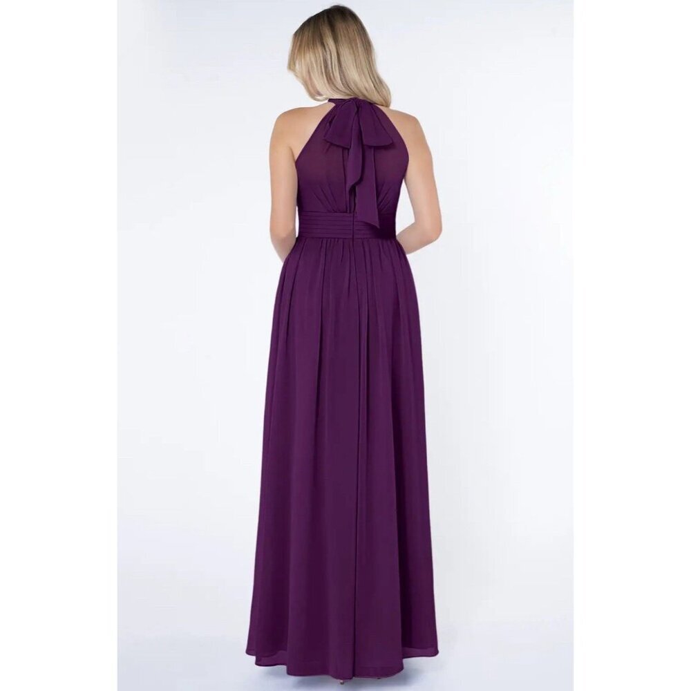 Azazie Iman bridesmaid dress Grape size A4 Floor Length Rei Back High Neck